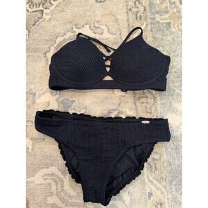 Luli Fama Black Bikini Underwire Top Full bottom Sz L